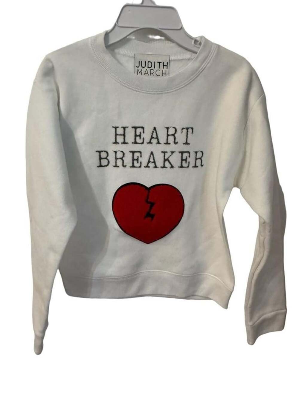 Judith March kids Heart Breaker White Sweatshirt with Chenille Heart Patch